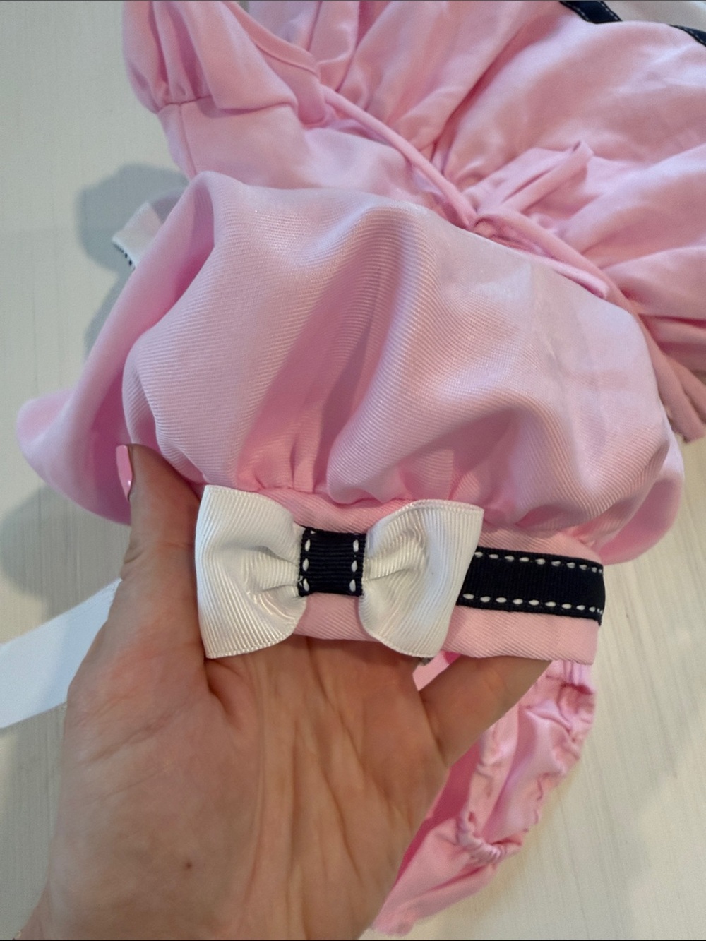 Pink Bow Trim Baby Dress with bonnet and bloomers - Picture 4 of 5